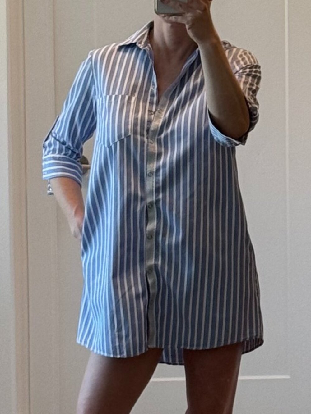 Zara Blue & White Stripe Cotton Tunic Dress | Size XS